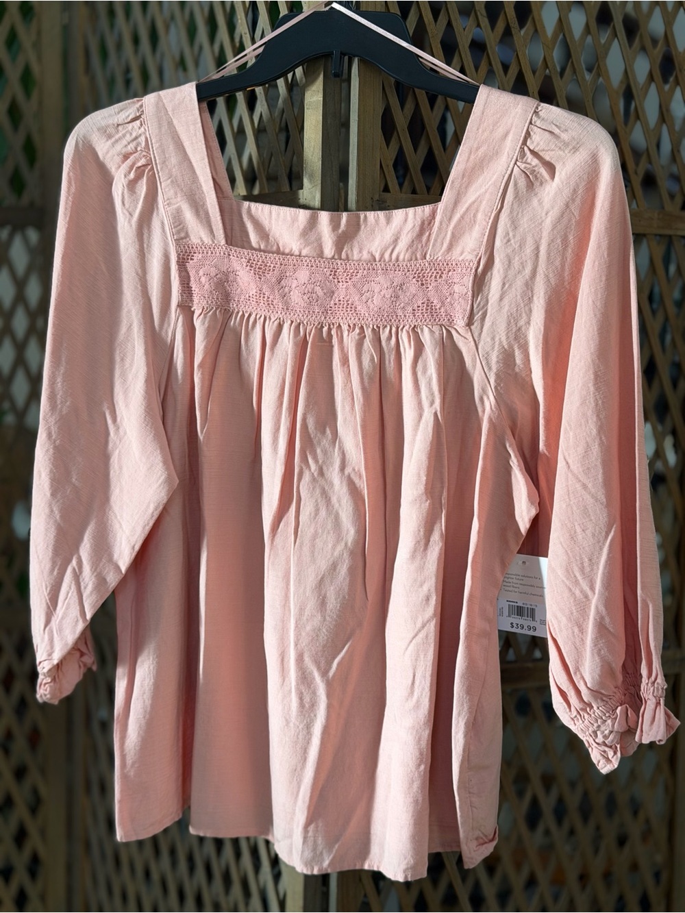 LC Lauren Conrad Angelic Blush Square-Neck Lace Yoke Peasant Blouse